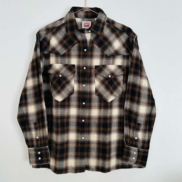 New Levi's Dylan Oversized Western Snap Buttons Flannel Shirt Plaid - Picture 6 of 11